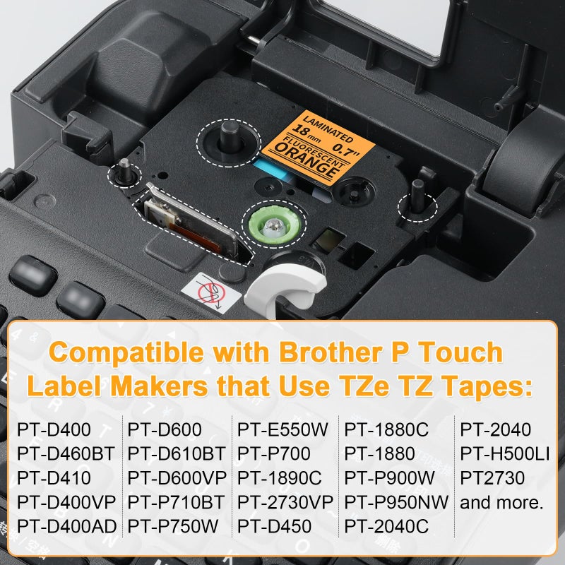 Labelife Replacement for Brother P Touch Label Tape TZe TZ Tape 18mm 0.7 Inch Laminated Black on Orange/Red/Blue/Yellow/Green Compatible with Brother P Touch PT-D400 D410 D600 1880, 3/4 inch, 5-Pack - Image 2